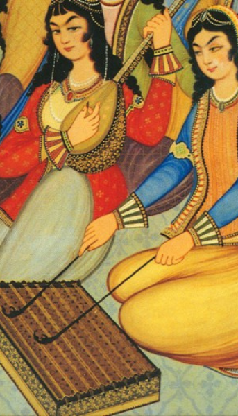 تصویر زن سنتور نواز در هشت بهشت اصفهان در سال ۱۶۶۹